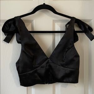 Black Satin Tie Top